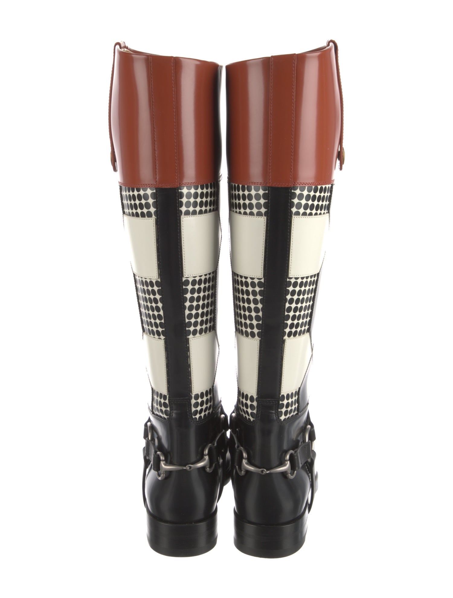 Gucci Web Accent Leather Riding Boots